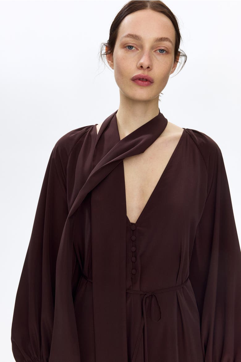 Scarf-detail Dress, Alternate, color, Dark brown