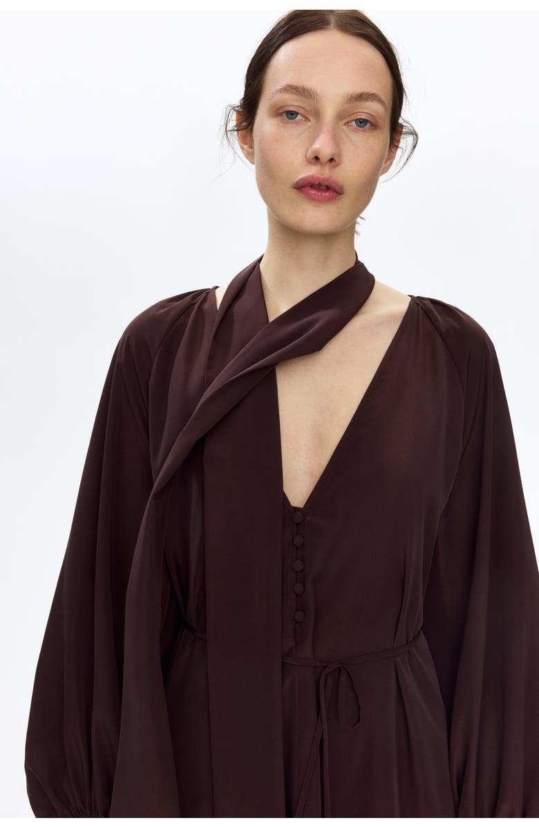 H&M Scarf-detail Dress, Alternate, color, Dark Brown