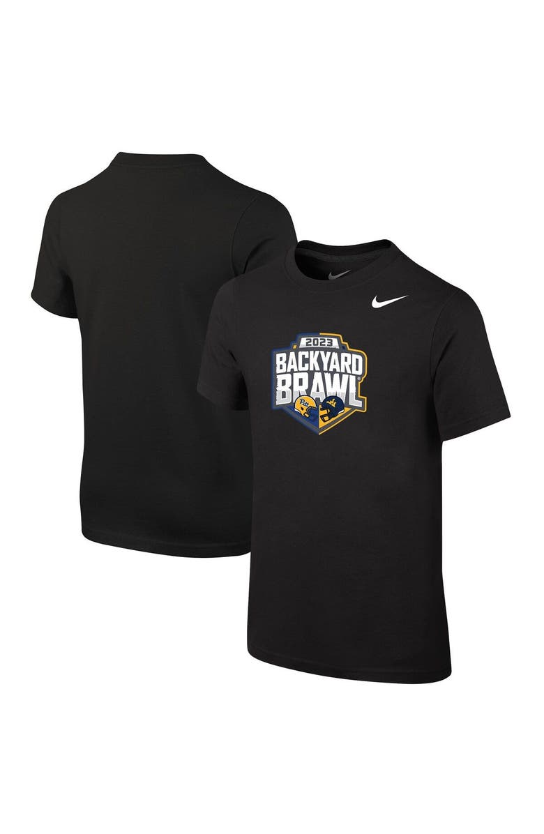 Nike Youth Nike Black West Virginia Mountaineers vs. Pitt Panthers 2023 Backyard Brawl Logo T-Shirt, Main, color, Black