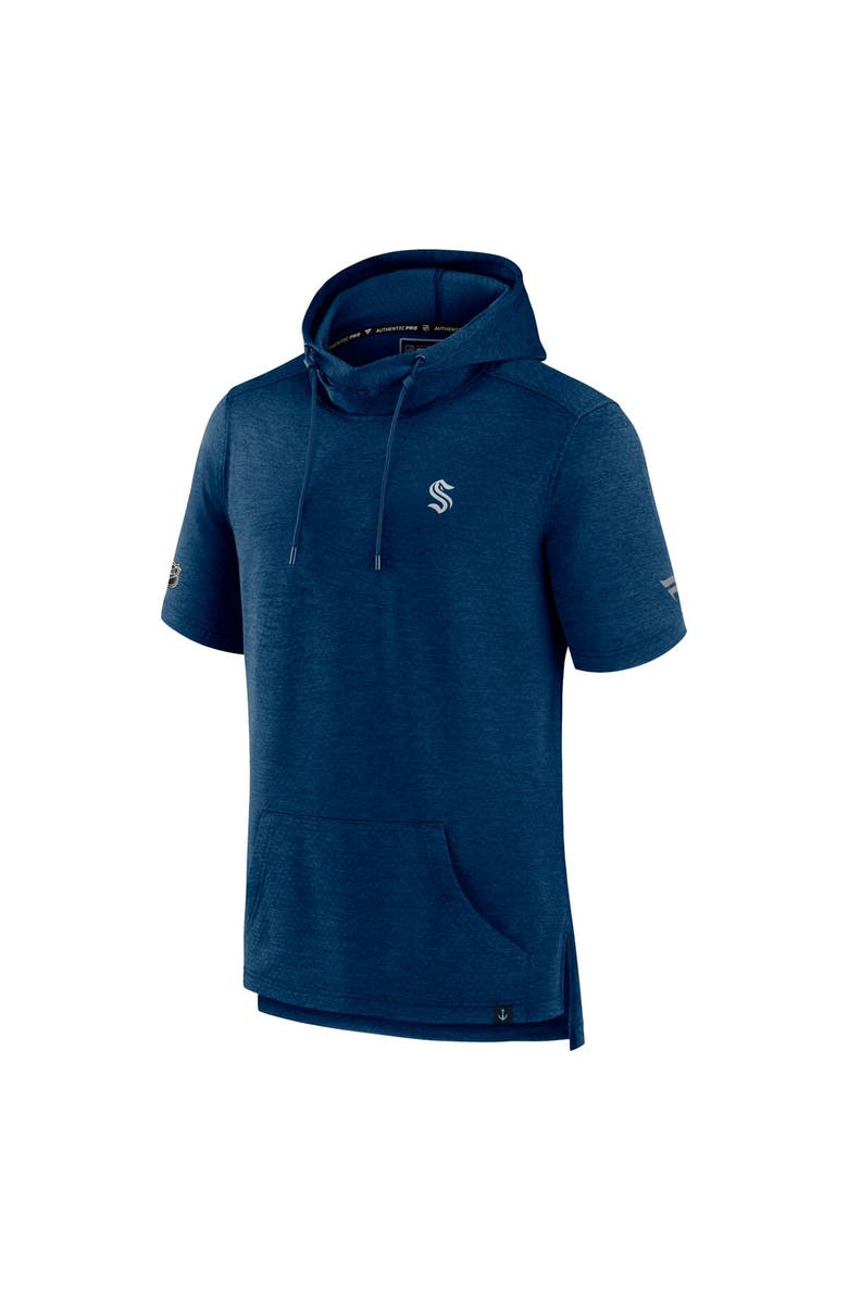 FANATICS Men's Fanatics Branded Heather Deep Sea Blue Seattle Kraken Authentic Pro Short Sleeve Pullover Hoodie, Alternate, color, Heather Navy
