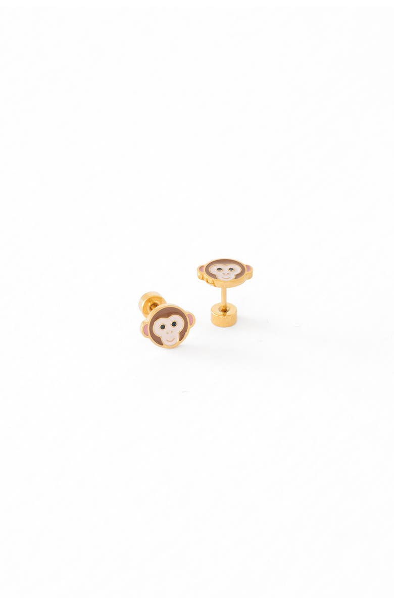 Pip Pop Monkey Stud Earrings, Main, color, Brown