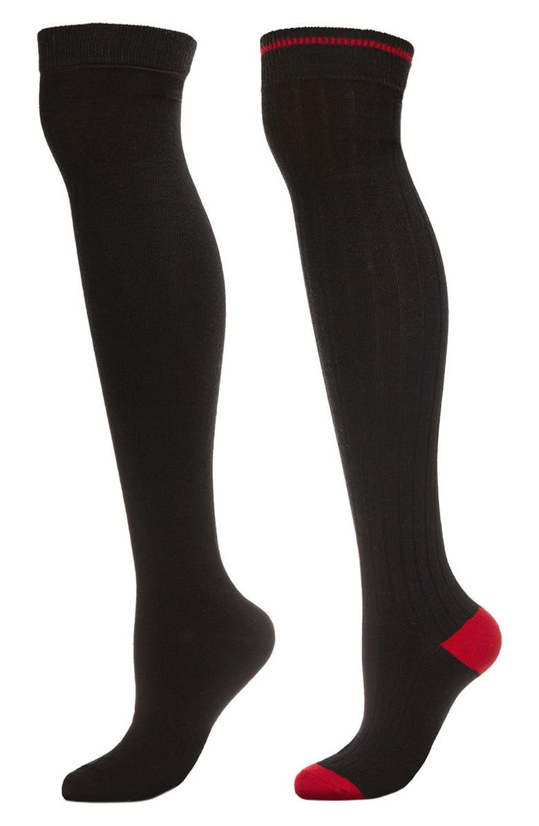 MeMoi Tipped Assorted 2-Pack Over the Knee Socks, Main, color, Black