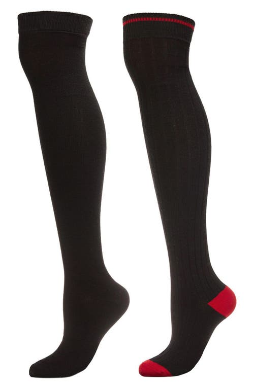 MeMoi Tipped Assorted 2-Pack Over the Knee Socks in Black 