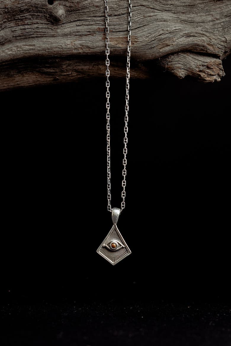 Evil Eye and Brown Tiger Eye Silver Necklace, Alternate, color, Brown Tiger Eye