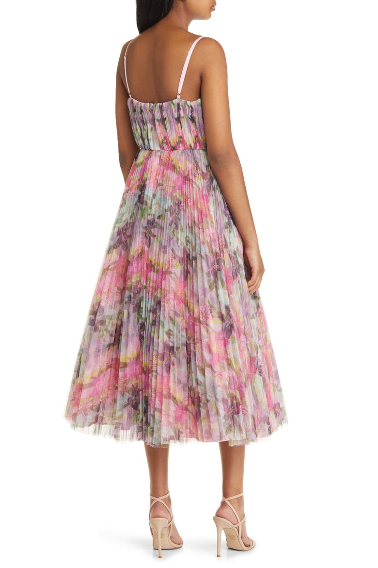 Vita Floral Pleated Tulle A-Line Gown, Alternate, color, PINK LAUGHING LILLIES TULLE