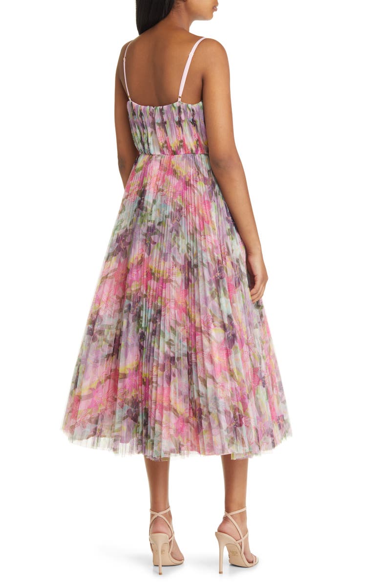 Hutch Vita Floral Pleated Tulle A-Line Gown, Alternate, color, Pink Laughing Lillies Tulle