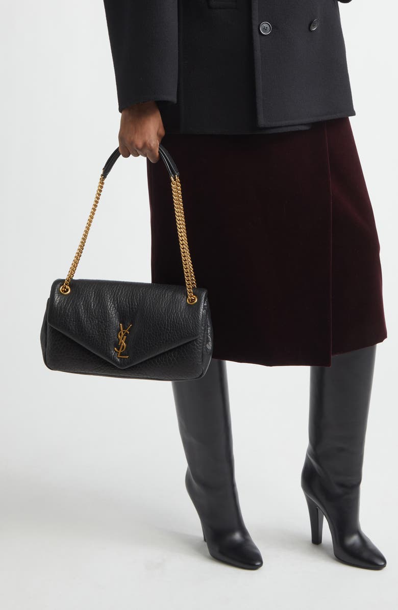 Saint Laurent Medium Calypso Leather Shoulder Bag, Alternate, color, Noir