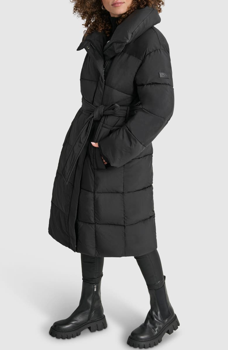 DKNY Asymmetrical Belted Water Resistant Puffer Jacket, Alternate, color, 