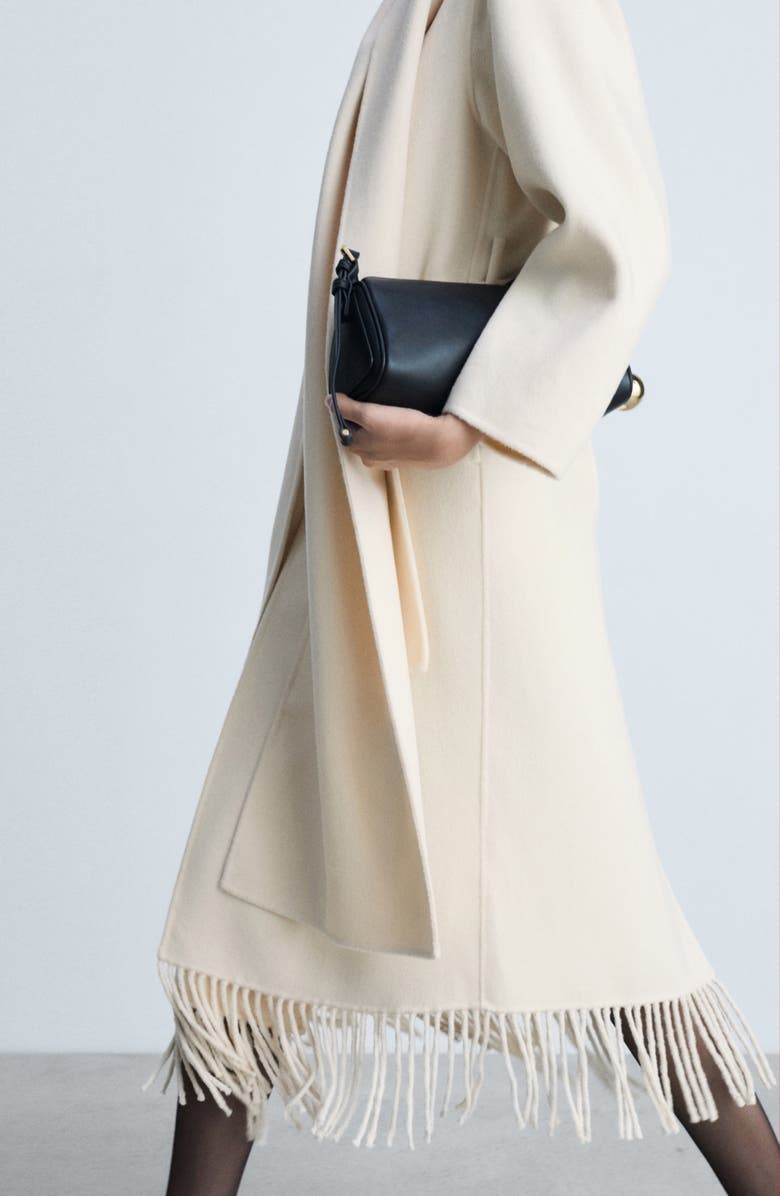 MANGO Wool Blend Fringe Hem Longline Coat, Alternate, color,