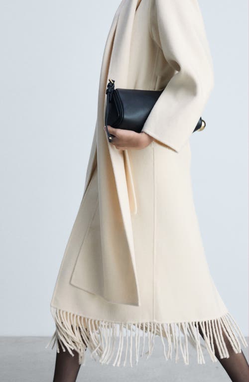 MANGO MANGO WOOL BLEND FRINGE HEM LONGLINE COAT
