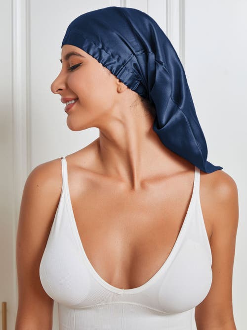 Silksilky Pure Silk Elasticated Bonnet In Blue