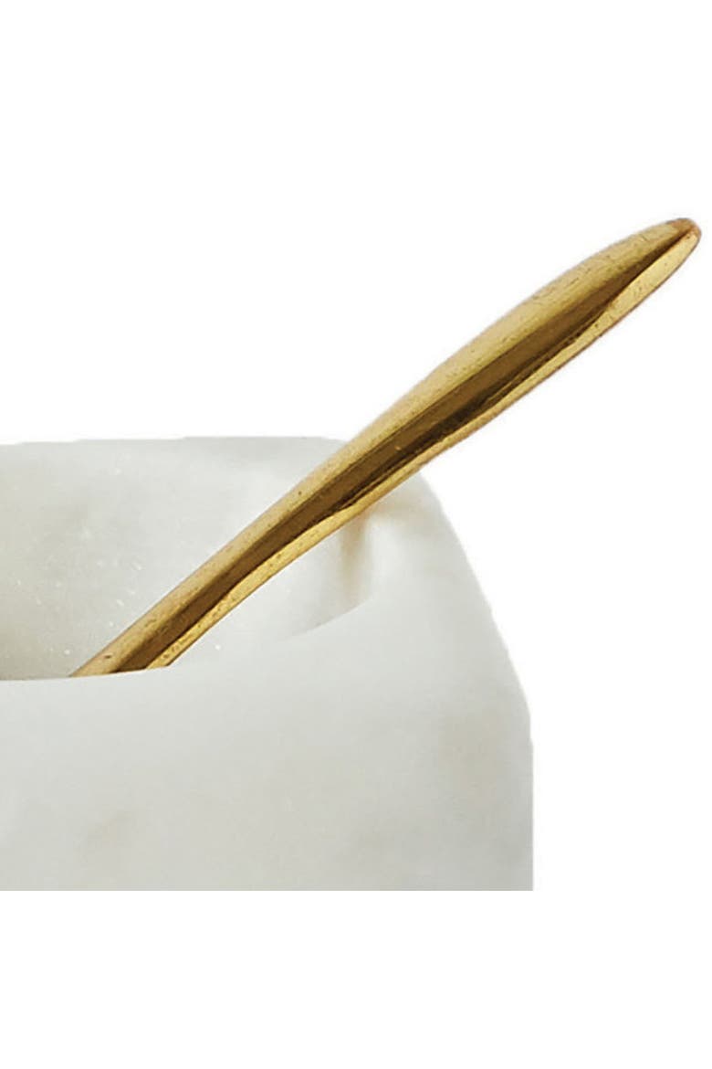 Square Marble Bowl with Brass Spoon, White, Alternate, color, White