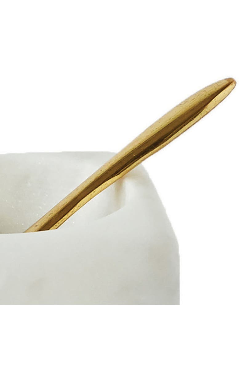 Storied Home Square Marble Bowl with Brass Spoon, White, Alternate, color, White