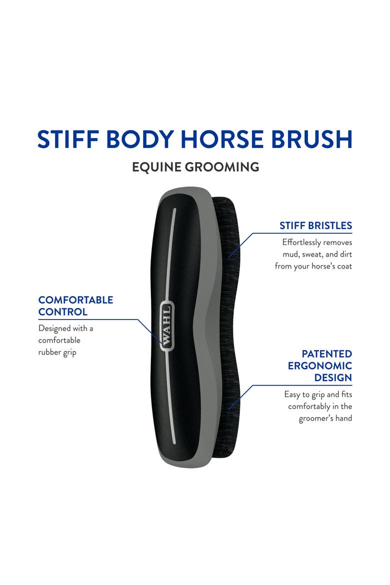 Equine grooming stiff body horse brush, Alternate, color, Black