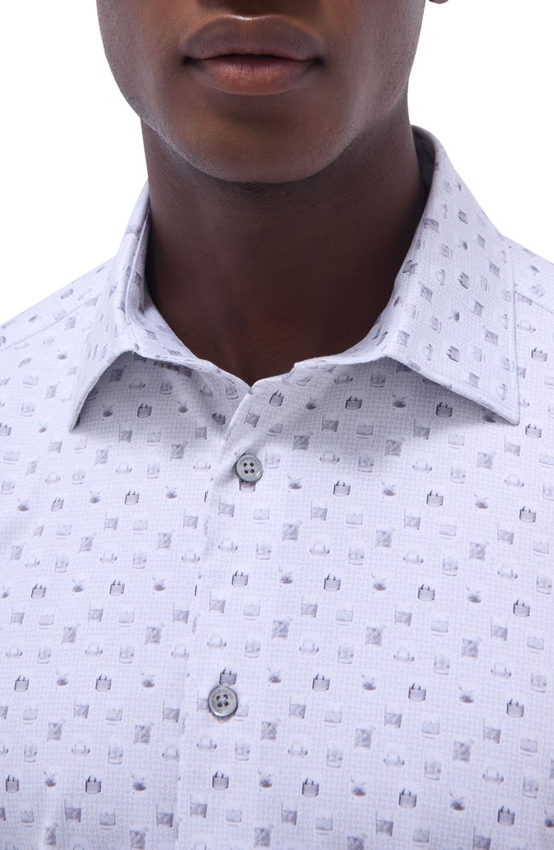 Bugatchi Miles OoohCotton<sup>®</sup> Whiskey Print Short Sleeve Button-Up Shirt, Alternate, color, Platinum