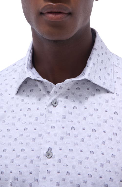 Bugatchi Miles Ooohcotton® Whiskey Print Short Sleeve Button-up Shirt In Platinum