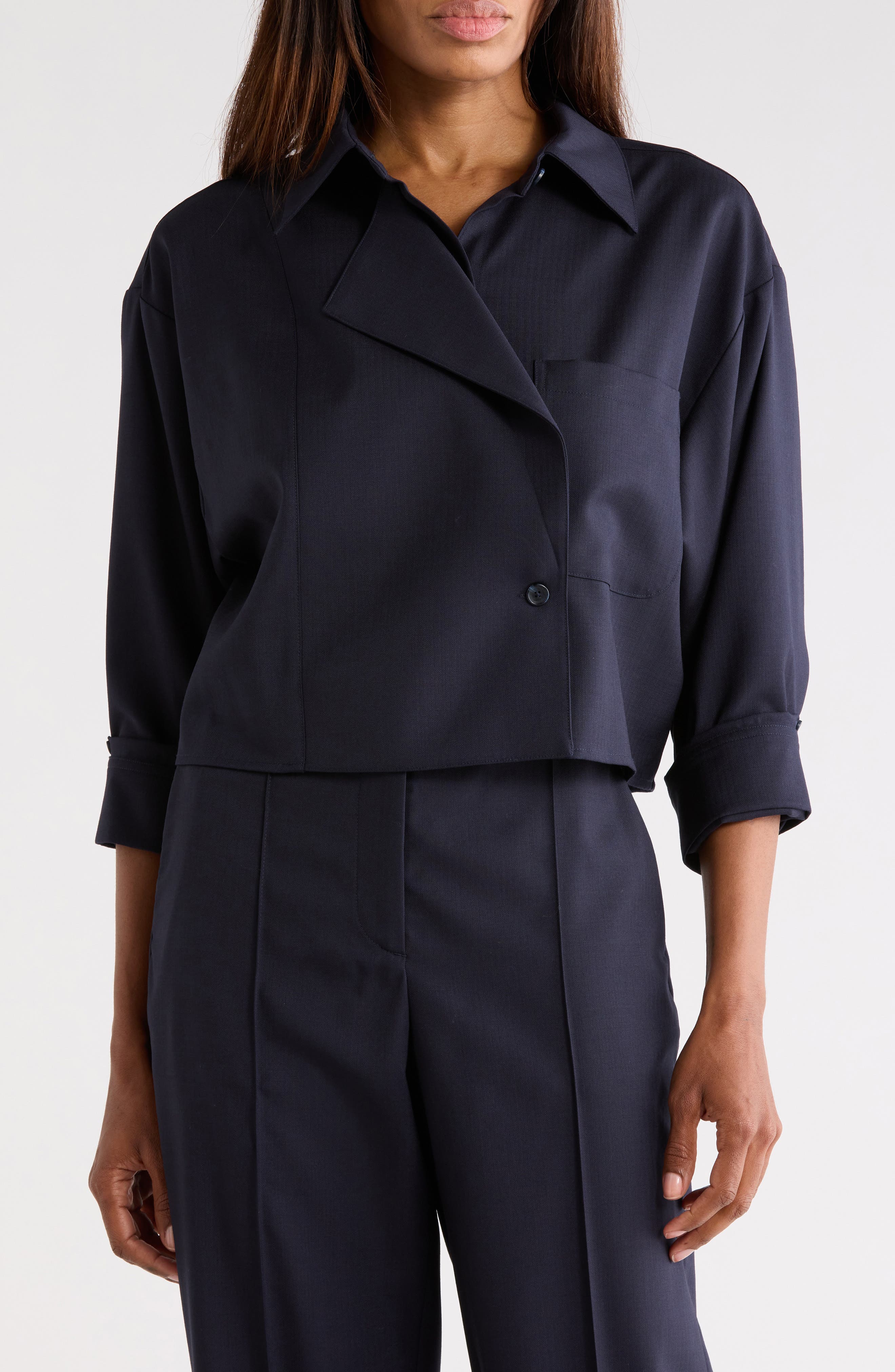 TWP Next Chapter Wool Blend Crop Button-Up Shirt