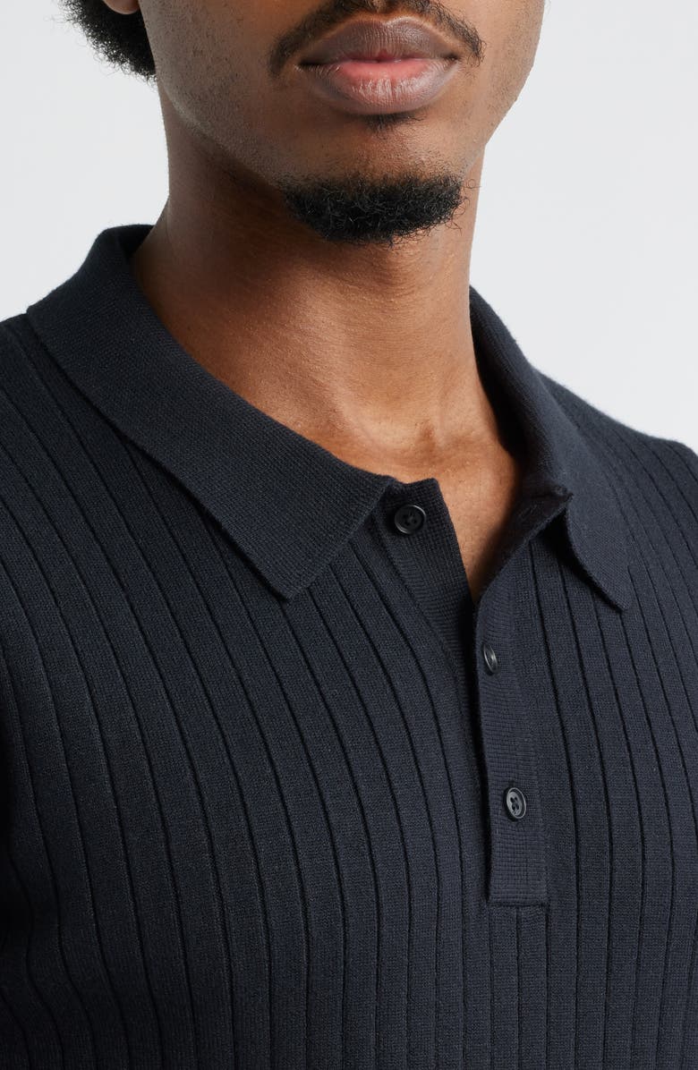 Open Edit Rib Polo Sweater, Alternate, color, Black Caviar