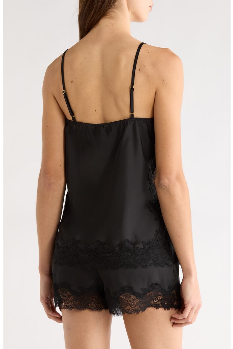 Lace Trim Satin Short Pajamas, Alternate, color, BLACK
