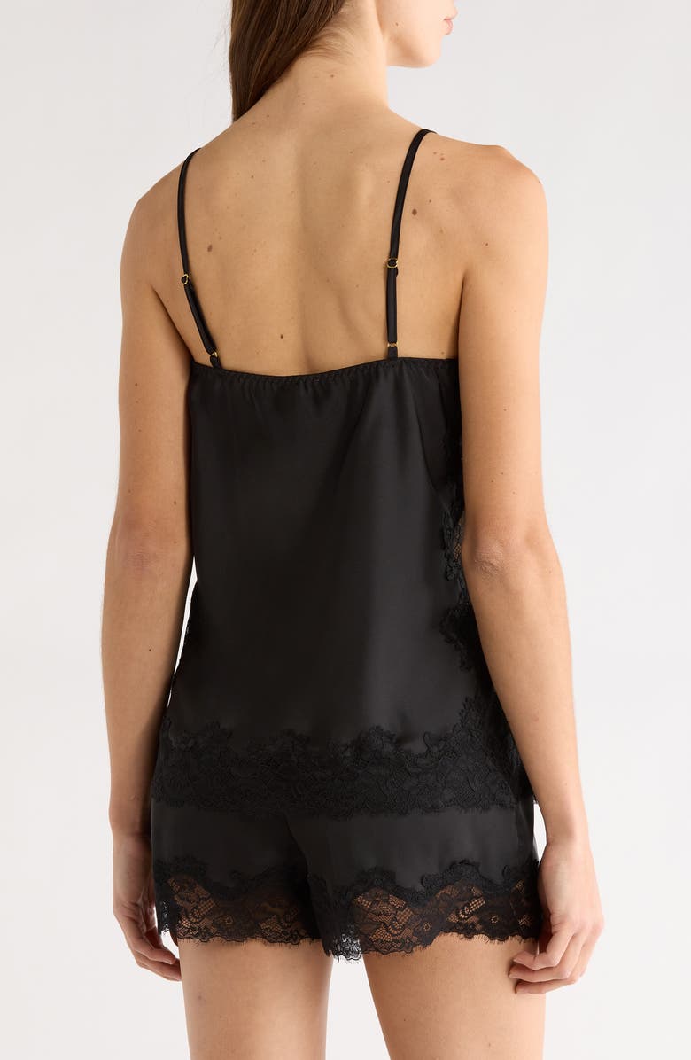 Open Edit Lace Trim Satin Short Pajamas, Alternate, color, Black