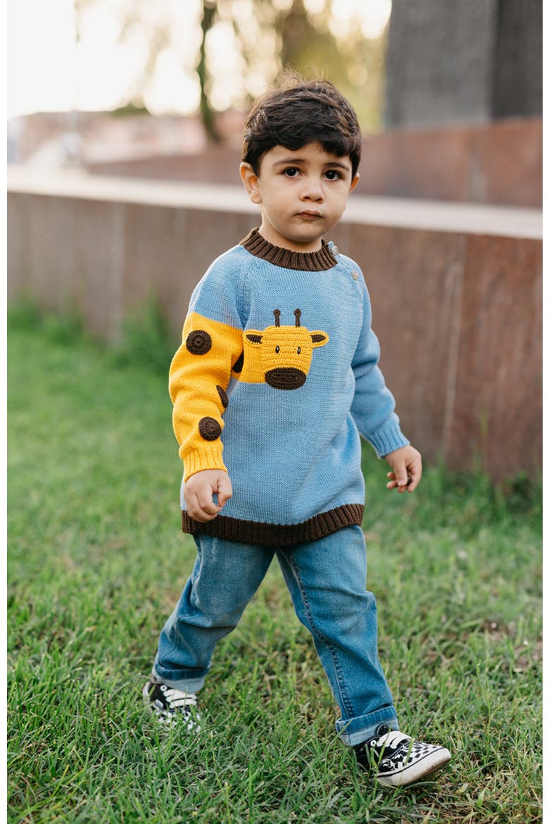 Giraffe Sweater, Alternate, color, Blue and Yellow