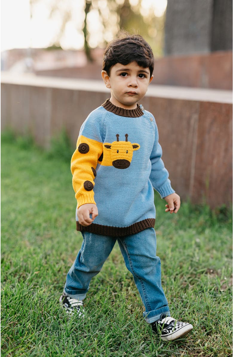 Melange Collection Giraffe Sweater, Alternate, color, Blue And Yellow