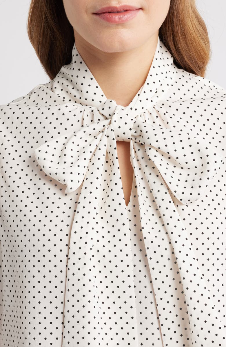 Anne Klein Polka Dot Bow Neck Blouse, Alternate, color, White Dove/ Anneblack
