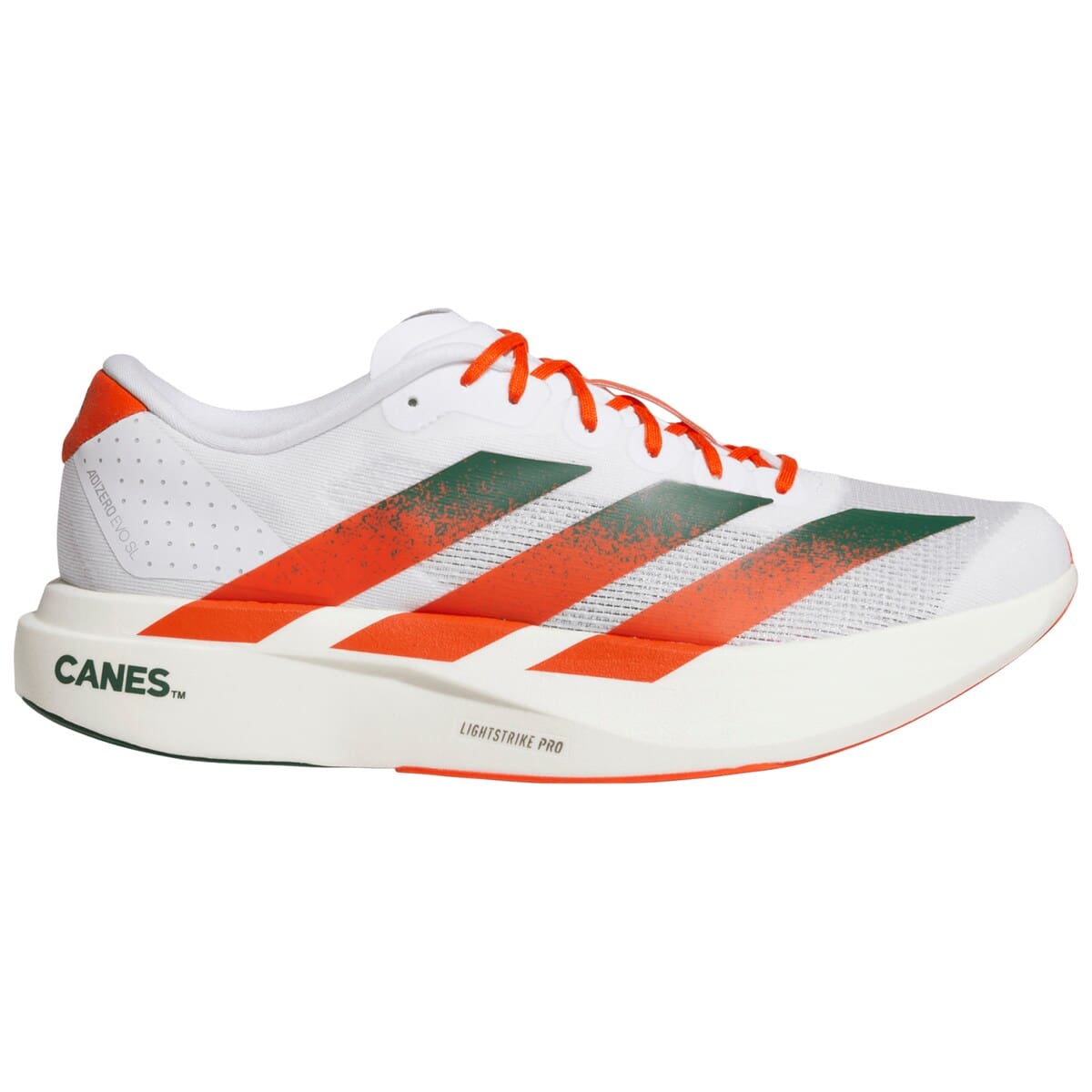 adidas Unisex adidas White Miami Hurricanes Adizero Evolution SL Running Shoes, Alternate, color, White