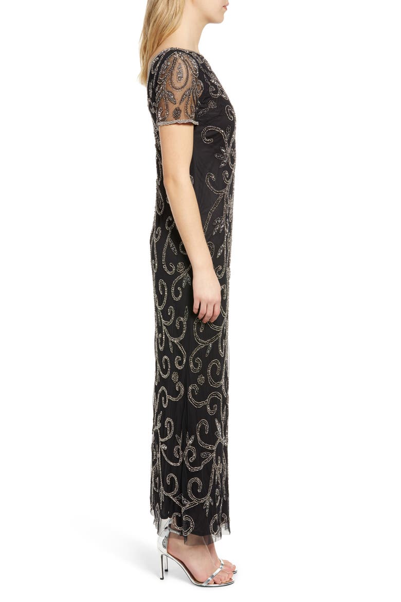 Beaded Illusion Mesh A-Line Gown, Alternate, color, BLK/ WHT