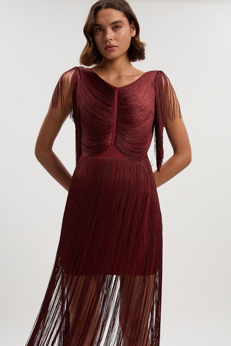 Draped Fringe Mini Dress, Alternate, color, Rich Red