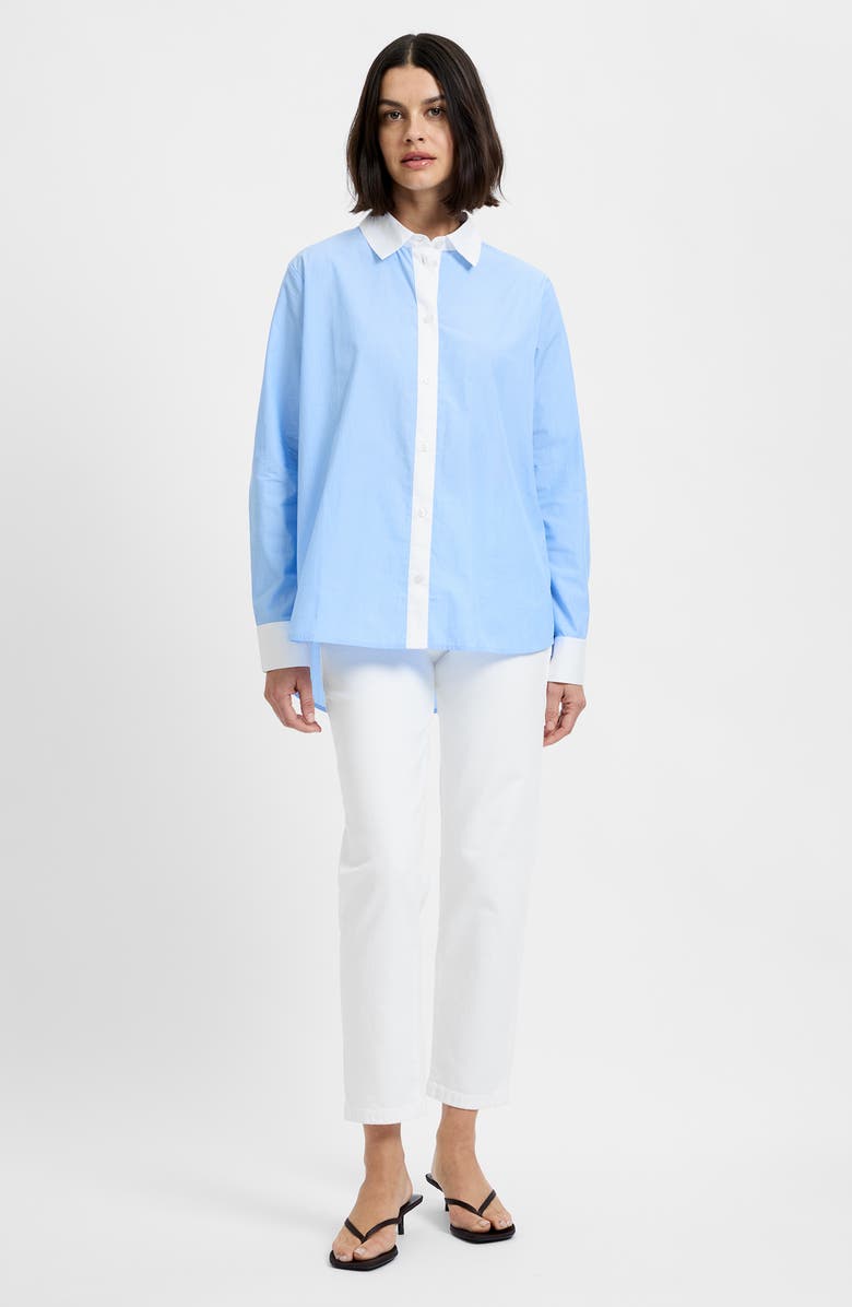 French Connection Ticking Stripe Cotton Poplin Button-Up Shirt, Alternate, color, Blue Hydrangea Summer