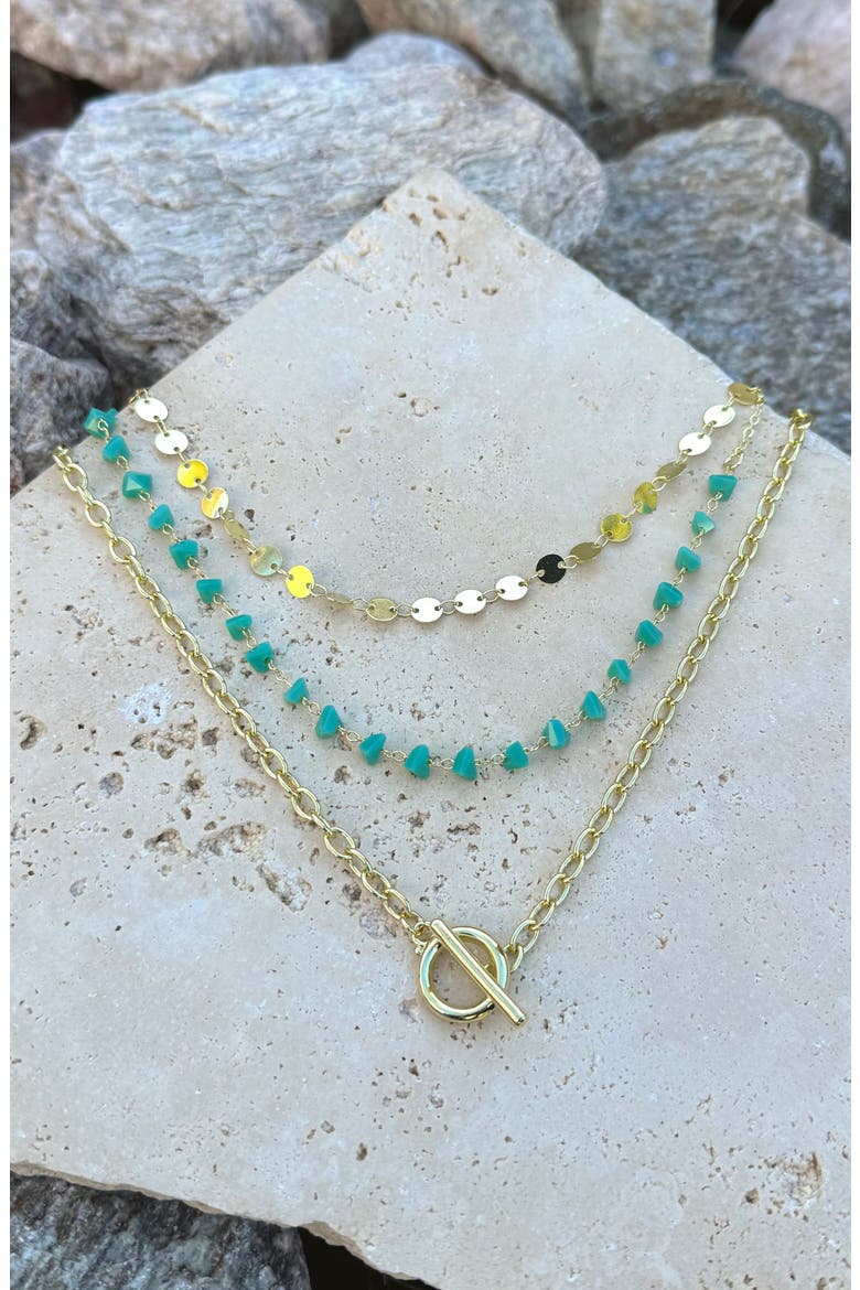 Set of 3 Chain Necklaces, Alternate, color, BLUE/ GOLD