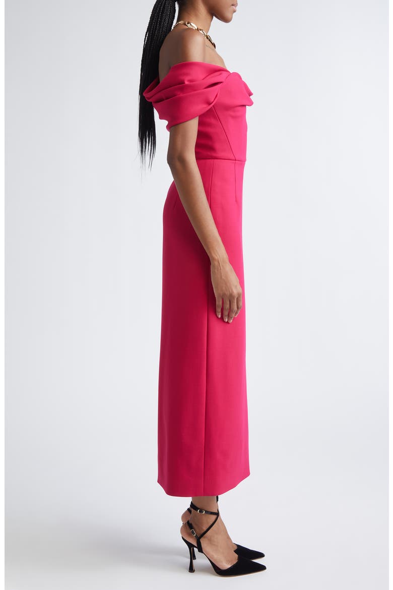 Draped Off the Shoulder Stretch Virgin Wool Column Dress, Alternate, color, CLARET