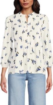 Lands' End Lightweight Jersey Button Pintuck Top