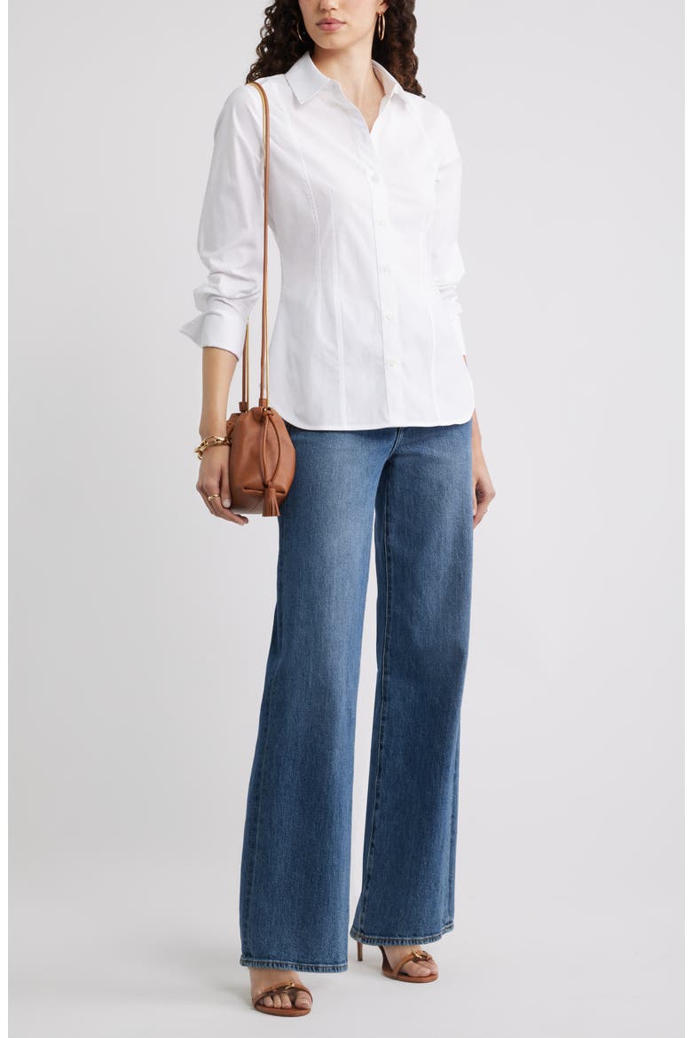Poplin Waisted Button Down Shirt, Alternate, color, WHITE