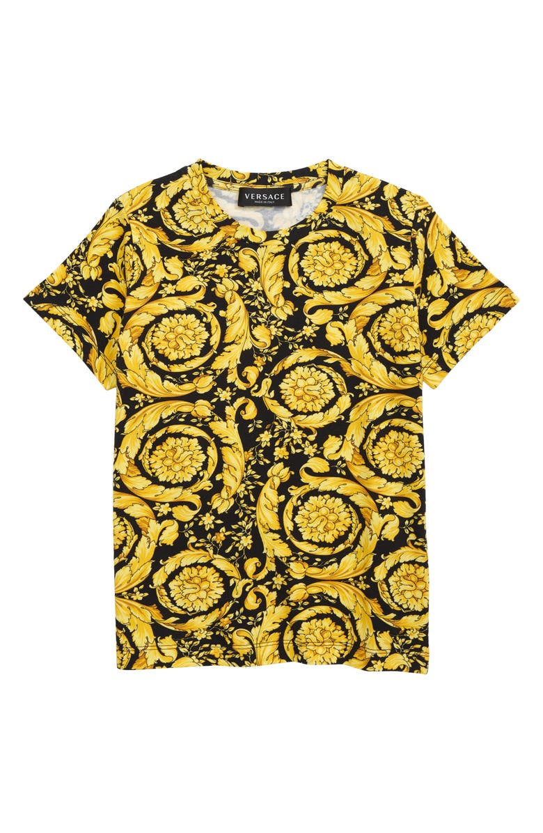 Versace Kids' Barocco Print Stretch Cotton T-Shirt, Main, color, 