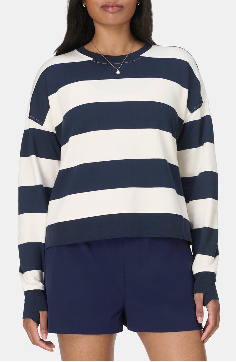 Sweaty Betty After Class Crop Sweatshirt, Main, color, White/ Navy Blue Large Stripe