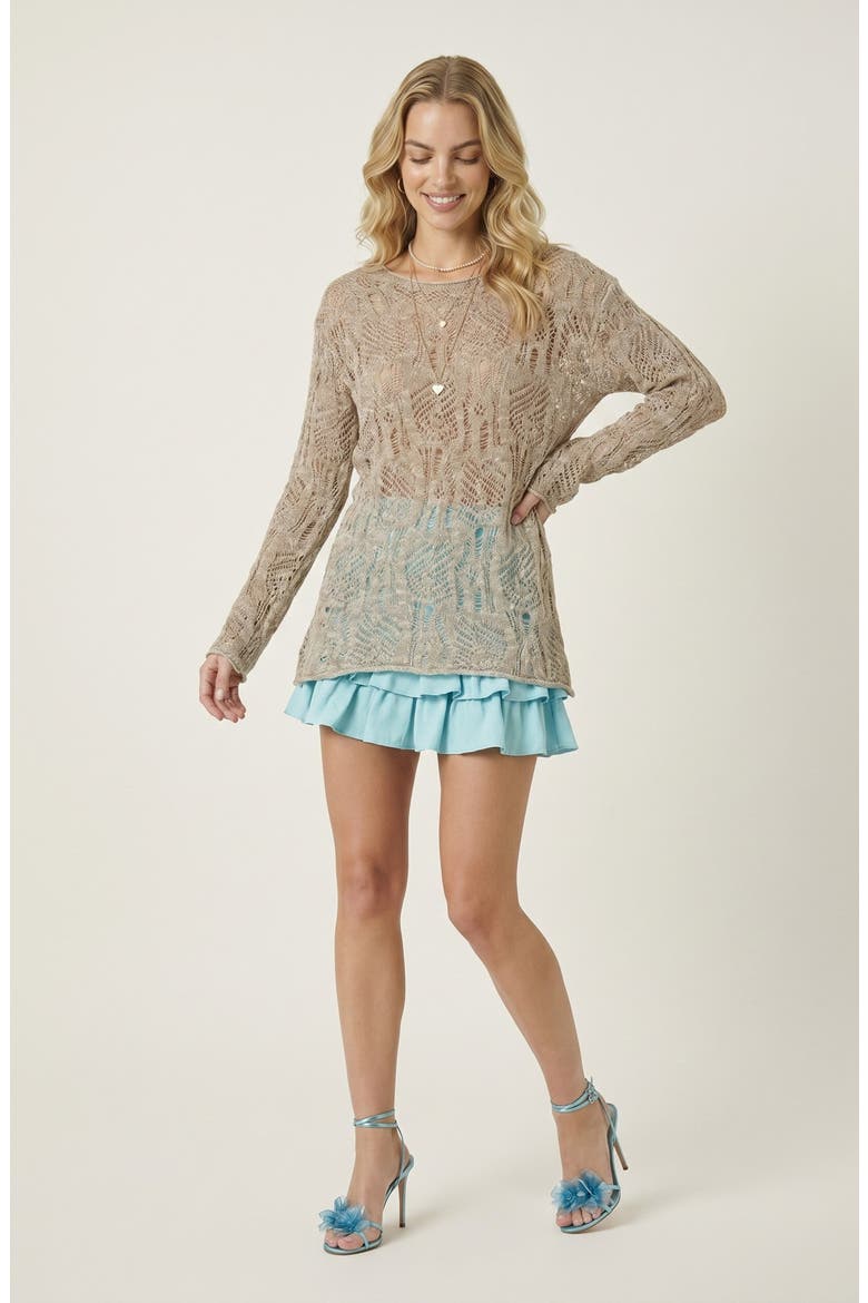 Open Knit Pullover Sweater, Alternate, color, Gray