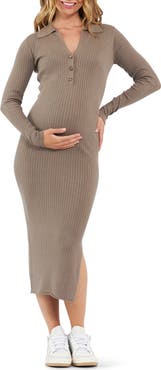 Ripe Maternity Sammy Rib Long Sleeve Maternity/Nursing Polo Dress