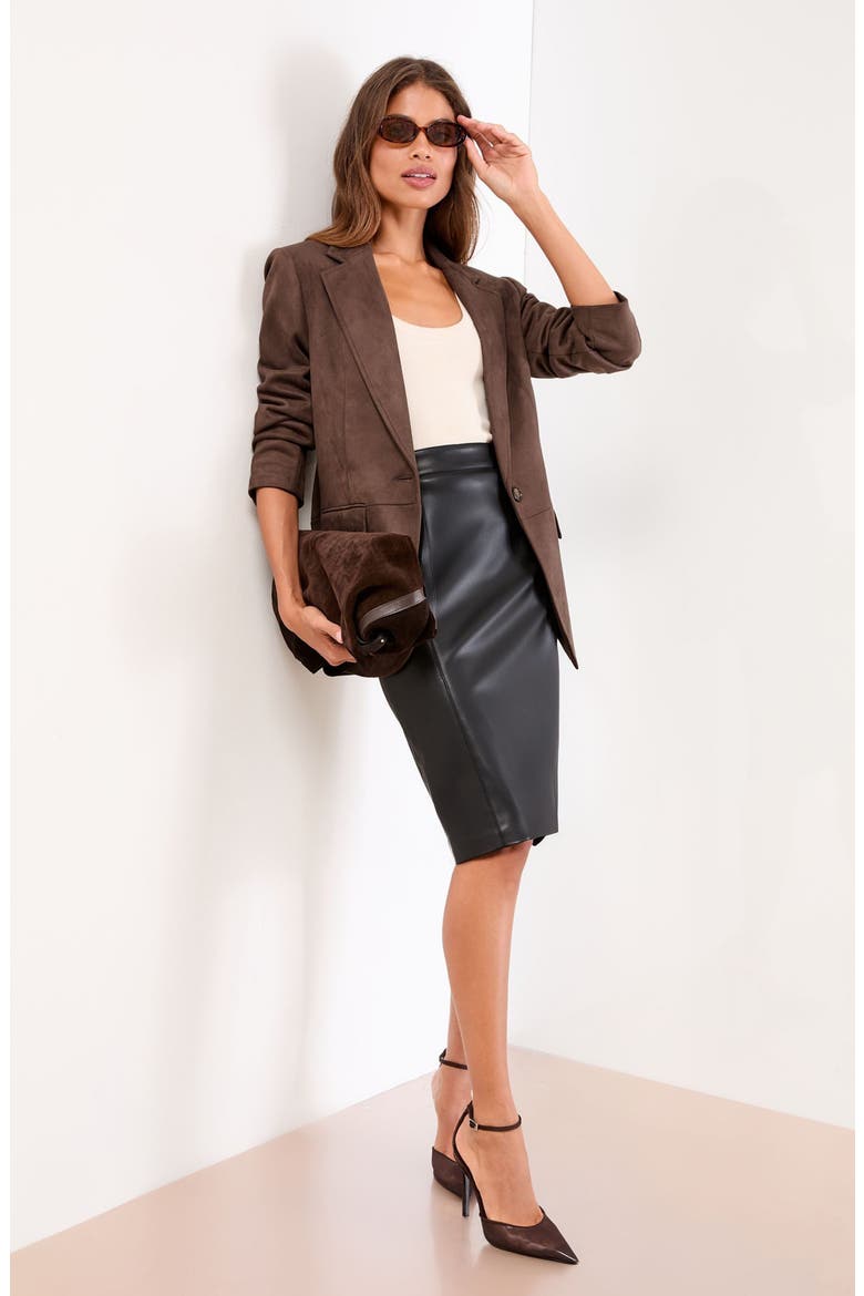 Faux Suede Blazer, Alternate, color, BROWN