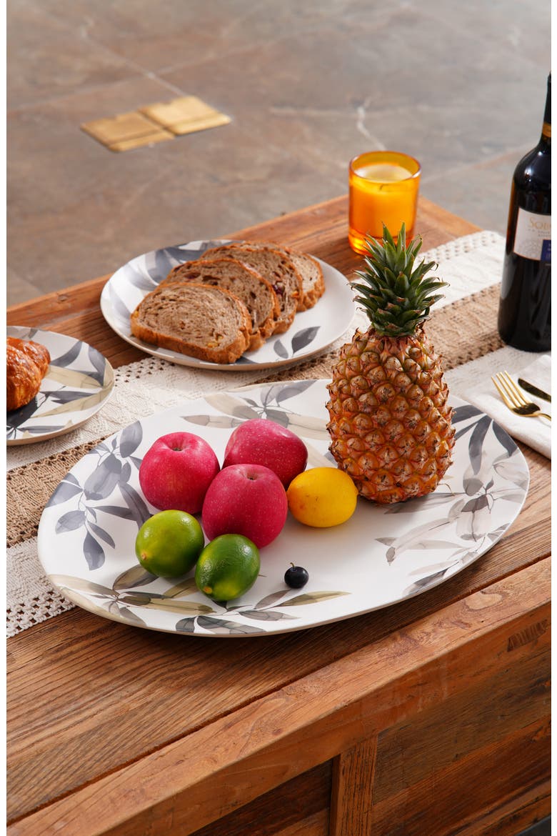 Bali Leaves Melamine Oval Platter, Alternate, color, WHITE MULTI