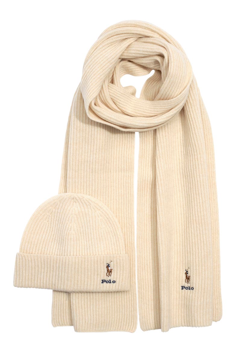 Pony Merino Wool Hat & Scarf Set, Main, color, ANDOVER CREAM