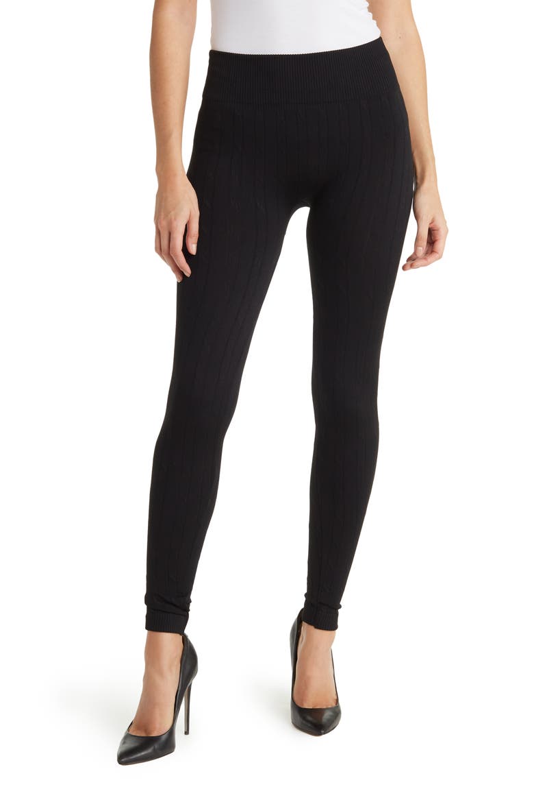 Brushed Cable Knit Leggings, Main, color, BLACK
