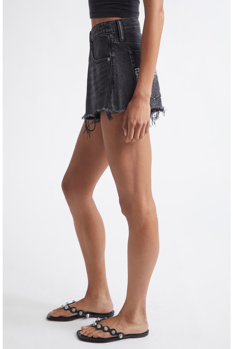 Hotfix Logo Relaxed Fit Cutoff Denim Shorts, Alternate, color, GREY AGED