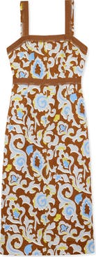 ST. JOHN Western Paisley Print Cotton Blend Matelassé Dress