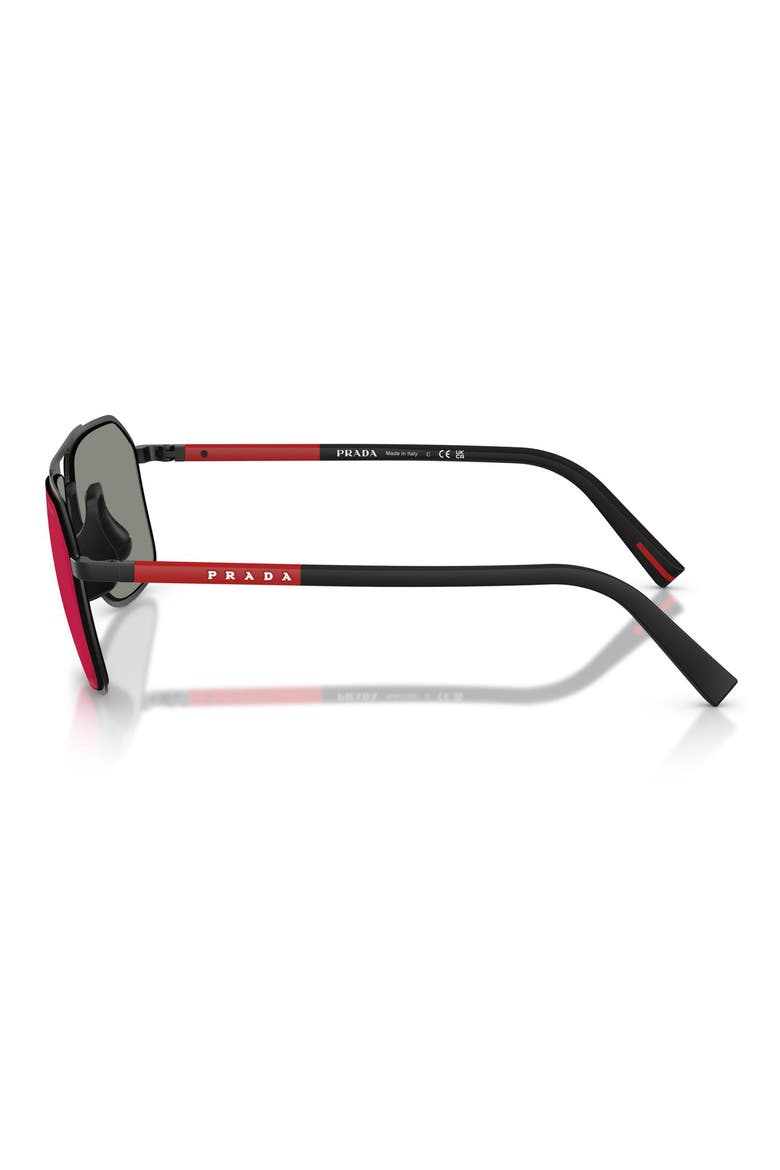 56mm Pilot Sunglasses, Alternate, color, MATTE BLACK / GREY BLUE/ RED