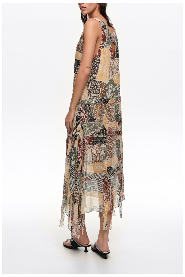 Lace Irregular Fluid Dress With Frayed Details, Alternate, color, LACE PRINT IVORY