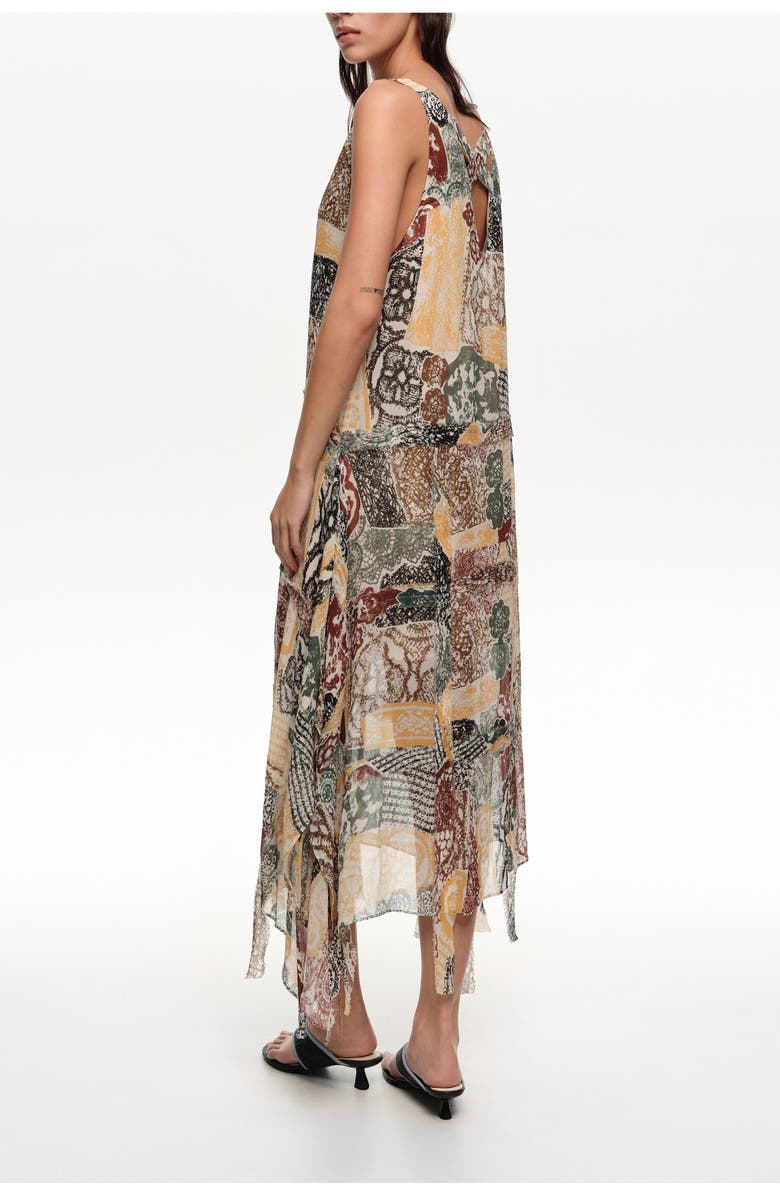 Bimba y Lola Lace Irregular Fluid Dress With Frayed Details, Alternate, color, Lace Print Ivory