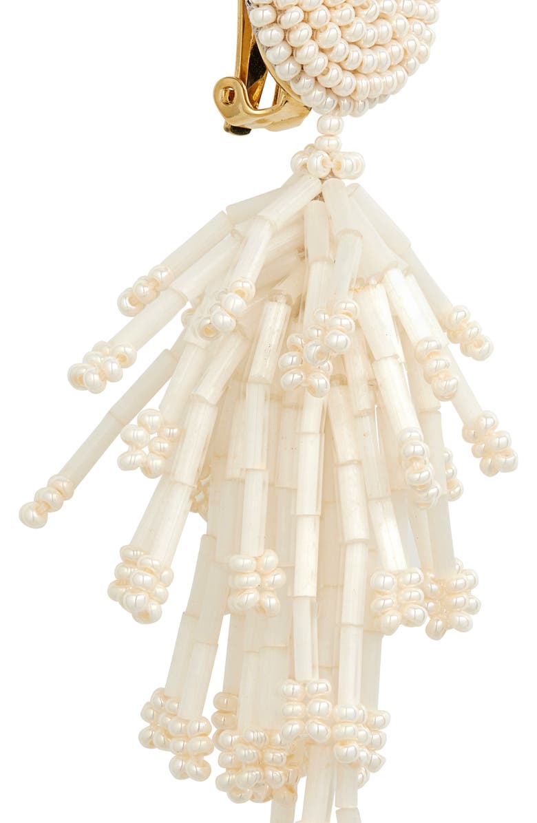 Oscar de la Renta Fringe Tassel Clip-On Drop Earrings, Alternate, color, Ivory