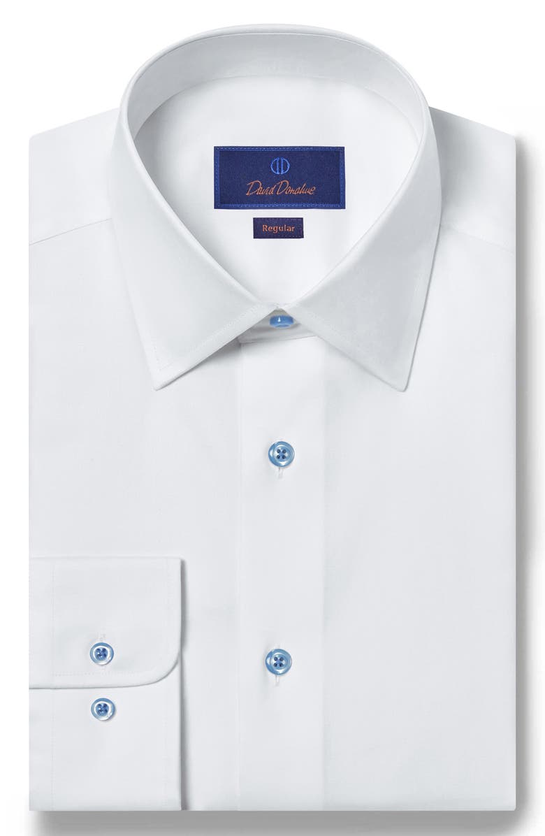 David Donahue Regular Fit Cotton Dress Shirt, Main, color, White